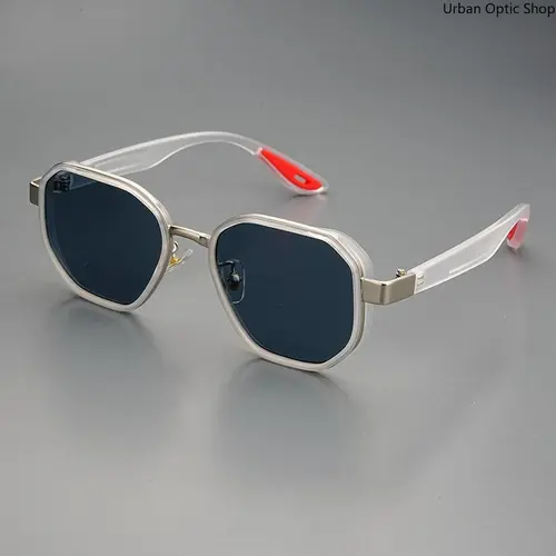 XUH Unisex Clear Frame Geometric Polygon Sunglasses with Metal Trim, UV400 Anti-Glare Dark Lens TR90 Lightweight Eyewear with Non-Slip Temple Tips, Retro Sport Shades for Driving, Fishing, Travel & Daily Casual Wear
