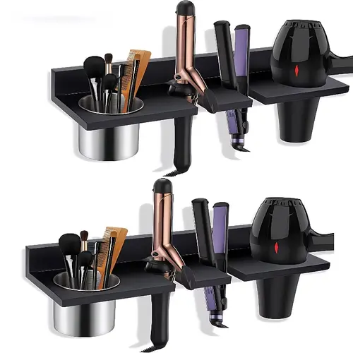 2026 New wall-mounted bathroom storage rack,bathroom storage shelf,bathroom essential accessory,toothbrush holder cup,For Dressing Table Bathroom, Dryer, Hair Straighteners, Brushes. Multi-Scene Use,Space-Saving