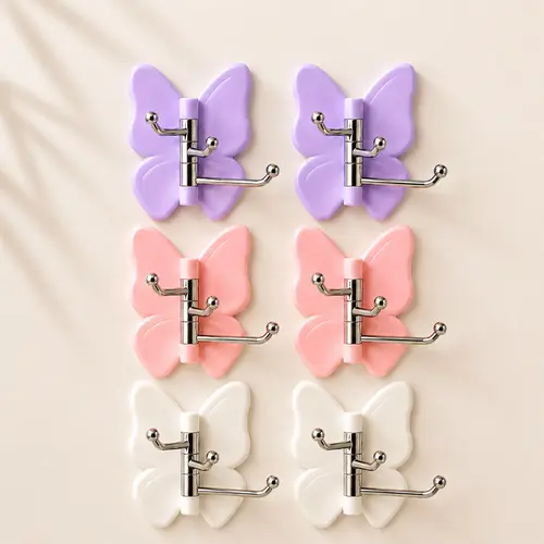 6-Pack Rotating Butterfly Hooks, Strong Adhesive Home Organizer Hooks - No Drilling Required, for Towels, Bags, Hats
