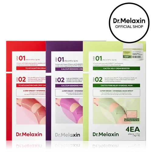 [Dr.Melaxin Official] Triple Hydrogel Mask Set, 3 Types | TX-Astaxanthin, Calcium Bonding & Cactox Cream + Hydrogel Mask | Korean Face Mask for Dark Spots, Firming & Pore Care | K-Beauty