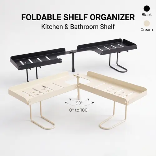 Steel Foldable Shelf Organizer for Homeowners - No-Drilling Over-Faucet Caddy with Adjustable Legs, Collapsible Bathroom Vanity & Kitchen Counter Storage Rack, Easy-Drain, Wipe Clean with Damp Cloth