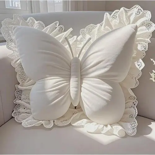 Butterfly Pillow, Elegant Retro Floral Lumbar Support Back Cushion with Butterfly Embellishment for Bedroom Aesthetic Decor for Women, Butterfly-Shaped Pillow