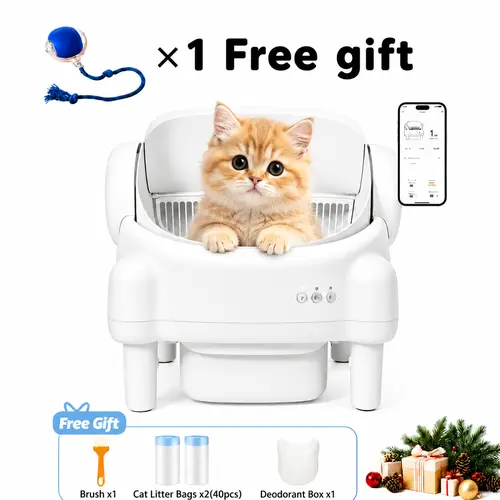 Weekend Special | TAYACICY Open-Top Self - Cleaning Litter Box Smart Automatic with App Control for Multiple Cats Large-Capacity Large Waste Bin Cream White 10.5L Capacity Dual Safety Sensors Odor Control Includes 2 Roll Liners