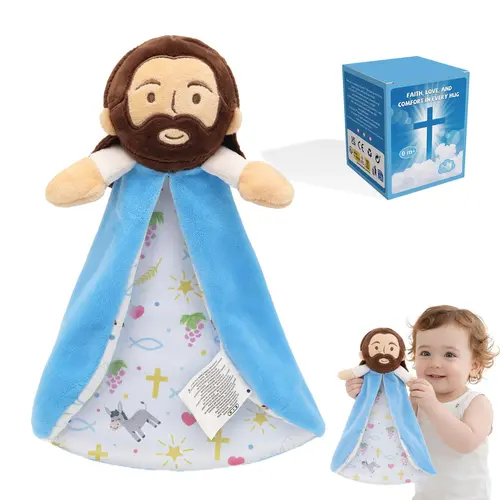 Yelakey Jesus Baby Lovey Security Blanket, Soft Minky Velour Snuggle Toy, 13.8" Plush Gift for Baptism, Baby Shower, Birthday