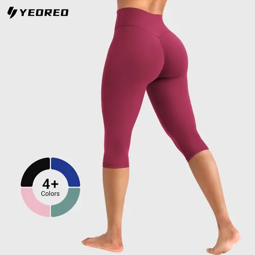 YEOREO Womens Workout Capri Leggings 17" No Front Seam High Waisted Hidden Scrunch Gym Yoga Pants summderfinds