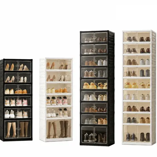 [DealsForYouDays] Plastic Shoe Storage Organizer, 9-Layer Foldable Multi-Shoe Storage Boxes with Magnetic Transparent Door, Dustproof Stackable Portable Extra Large Closet Units, Multi-Shoe Organizer Storage Boxes, Pp+Ps