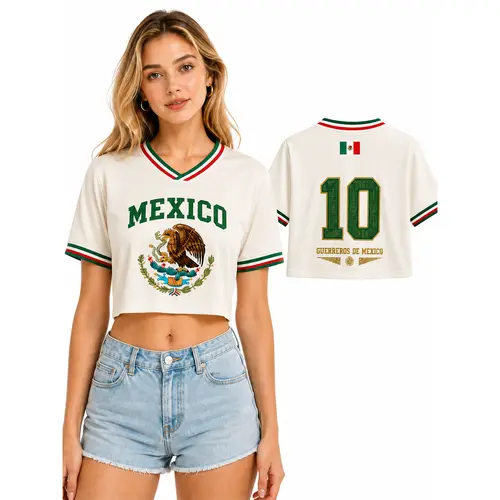 Mexico Soccer Crop Top Jersey Mexico Jersey Crop Tee Game Day Shirt Football Fan Gift Womens