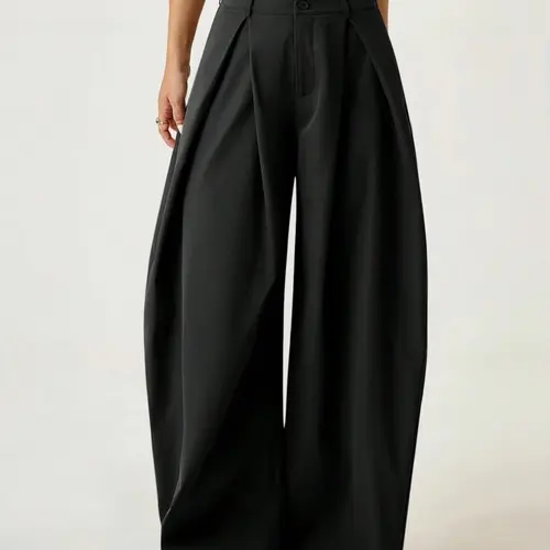Women's Vintage Casual Street Style Loose Fit Pants, Elastic Waist Wide Leg Trousers, Retro Fashion Bottoms for Daily Wear