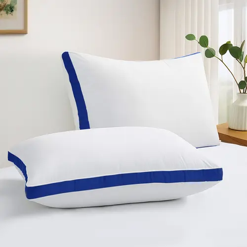Hannah Bedding Navy Blue Queen Gusseted Pillows Set of 2 – Hotel Collection Bed Pillows with Premium Down Alternative Fill, Soft & Fluffy Support for Side, Back & Stomach Sleepers