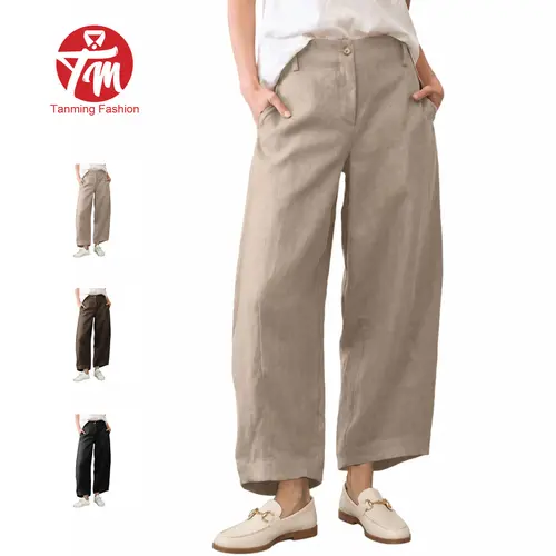 Tanming  Womens Linen Pants Casual Capri Baggy Wide Leg Trousers Palazzo Pants Beach Vacation Fall Outfits