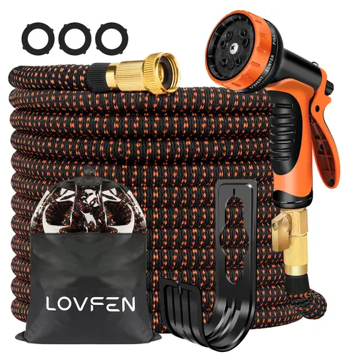25FT/50FT/75FT/100FT/150FT Heavy-Duty Expandable Garden Hose with 10-Function High-Pressure Spray Nozzle, 3/4 Solid Brass Fittings, Leakproof Design, Durable Rubber Material, Perfect for Cleaning, Forestry, and Gardening