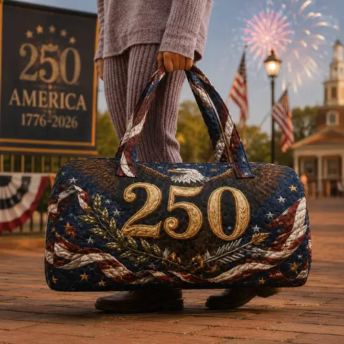 Boho Patriotic Quilted Duffle Bag, American Eagle US 250 Weekender Travel Bag,independence day gift