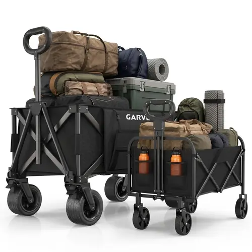 【fathersdaygift】Garvee Wagons Carts Foldable, Garvee Utility Collapsible Wagon with All-Terrain Wheels, Drink Holders & Adjustable Handle, 280 LBS & 500 LBS Portable Grocery Wagon for Shopping, Camping, Garden