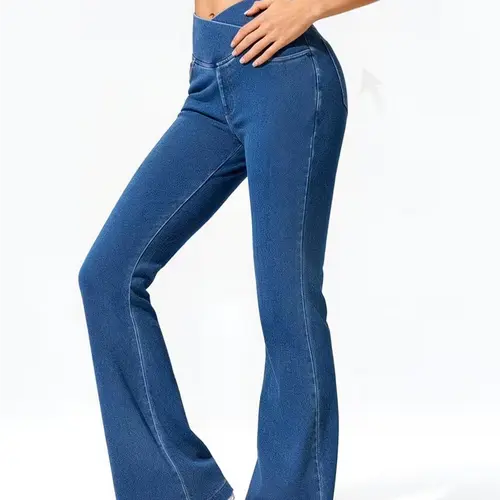 Women's High-Waisted Bootcut Jeans, Sporty Chic Slim Fit with a Stretch Cross V-Waist for Everyday Wear,travel essentials,camping essentials, Outfits, Streetwear