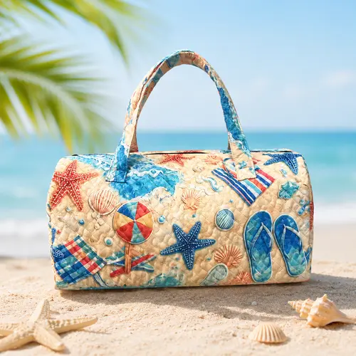 Boho Coastal Beach Quilted Duffle Bag for Women, Summer Vacation Weekender Travel Tote Carry On Bag