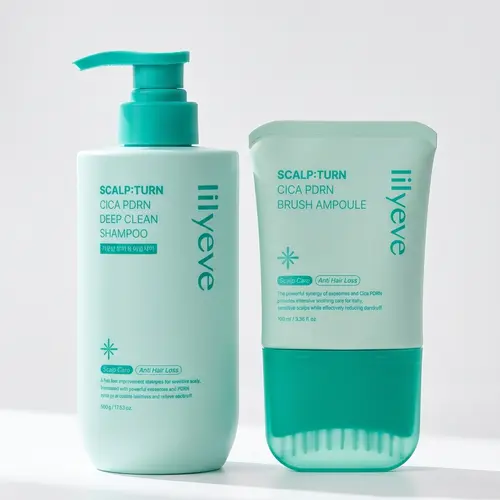 [LILYEVE] SCALPTURN Dandruff & Scalp Care Duo | Cica PDRN Scalp Serum with Built-In Brush & Clarifying Shampoo for Dandruff, Flaky & Problem Scalp