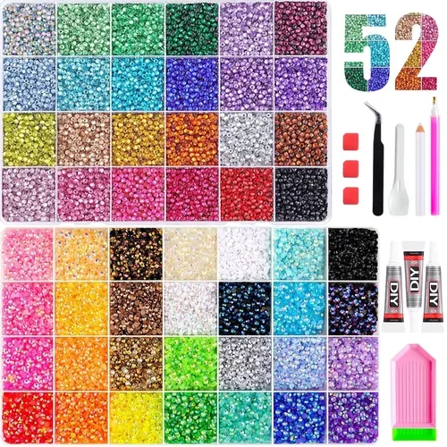 1Set 52 Colors Trending Nail Rhinestones, Bedazzling Kit, 41500PCS, 3D Multi-Colors, 3mm Glitter AB Nail Gems, Diamond Charms for DIY Jewelry and Clothing, Nail Art Products, Holiday Gift