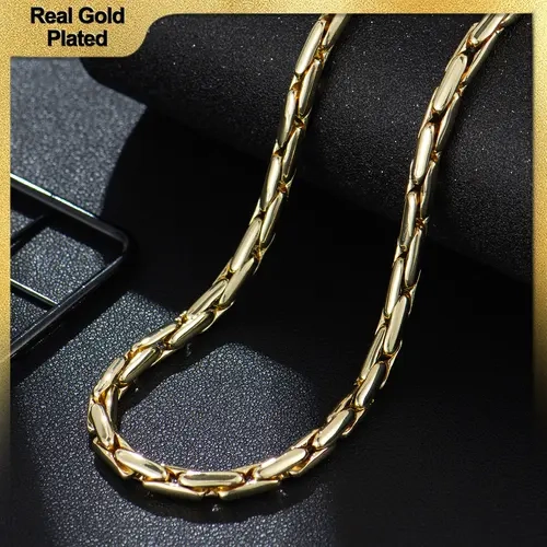 Holylegend 14K Real Gold-Plated Round Chain for Men, Affordable Trendy Gold Plated Necklacewith Multi-Angle Reflective Shine, Gift for FashionLovers，Celebrate Freedom In Style