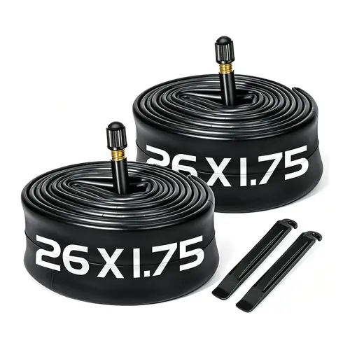 2 sets of 26-inch 1.75/2.125 butyl bicycle inner tubes, suitable for 26-inch tires with widths of 1.75/1.95/2.10/2.125, including 2 inner tubes + 2 lever-pull PE bags. Suitable for replacement inner tubes for mountain bikes, cruisers and city bikes.