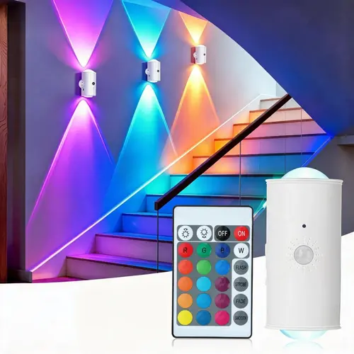 RGB Dynamic Dimmable Nightlight - Smart Rechargeable Decorative LED Wall Light with Motion Sensor, Remote, Magnetic & Stick-On Mounting, USB-Cordless, Interior LED Lights for Home Decor, Stairs, Hallways