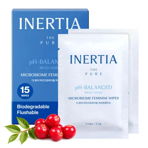 [pH-balanced] INERTIA THE PURE Microbiome Feminine Wipes, Biodegradable Intimate Care Wipes, 15 Counts