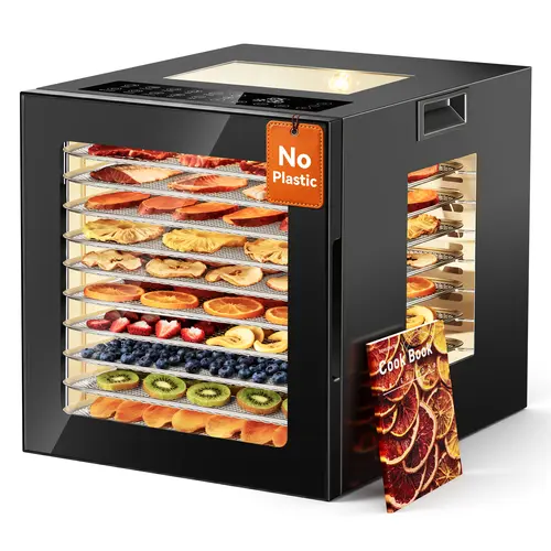 TEHANLD Food Dehydrator Machine, With Large 10 Stainless Steel Trays, 850W Dryer for Meat Jerky, Fruit Vegetable, 95-167℉ Dehydrated Dryer, 48H Timer,10 Presets, Overheating Protection (Black)