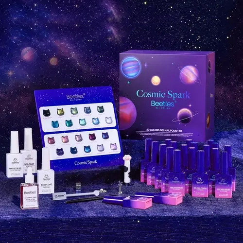 [Exclusive to TTS] Beetles Starry Sky Gel Nail Polish Set, 20 Colors 10ml Galaxy Magnetic Cat Eye Glitter Gel Polish Kit with Base Coat, Glossy & Matte Top Coat, 6 Magnet Tools, Nail Art Gift Set for Women Girls, Manicure, Bottle, Diy Nails At Home