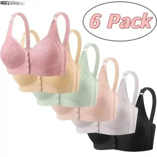 Women's Front Close Bra 6-Pack/3-Pack - Luxury Wire-Free Padded Sports Bras with Thin Cotton Fixed Cups, Breathable Adjustable Mom Tank Lingerie for Daily & Active Use