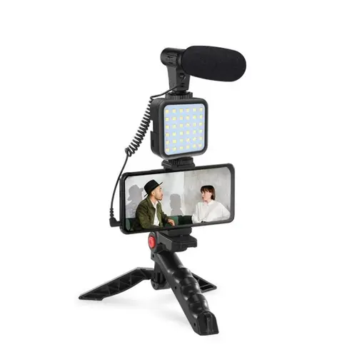 Vlogging Kit for YouTube Starter Kit for Content Creators - Video Recording Gear Accessories: Smartphone Tripod, Smartphone Mount, LED Fill Light and Shotgun Microphone Portable