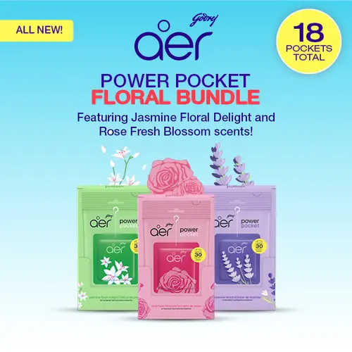 Aer Power Pocket Lightweight Hangable Gel-Based Floral Fragrance Sachets Bundle - Jasmine,Rose,Lavender Scents,3x6(18 Units),Fresh for 30 Days,Simple to Use,Home Fragrance Supplies for Shoe Racks,Recyclable Packaging,Responsible Design