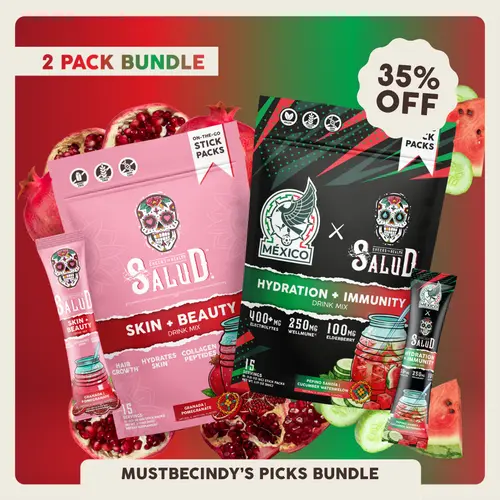 Salud 2-in-1 [MUSTBECINDY's Favorite Bundle] Collagen Peptides (Verisol), Hyaluronic Acid, Biotin, Lustriva, 400mg Electrolytes, 250mg Wellmune, 100mg Elderberry, Daily Wellness Support, 1g Sugar, (2-Pack, 30 Servings)