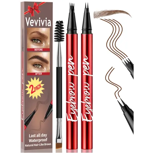 Vevivia Beauty 2-Pack Eyebrow Pens with Brush – Best Value Brow Set, 4-Tip & 2-Tip Waterproof, Natural Hair-Like Brows,sunscreen,#SohoChic
