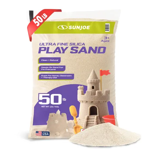 Sun Joe Play Sand, Ultra Fine Silica Sand for Sandboxes, Play Areas & Landscaping, Bagged Pack