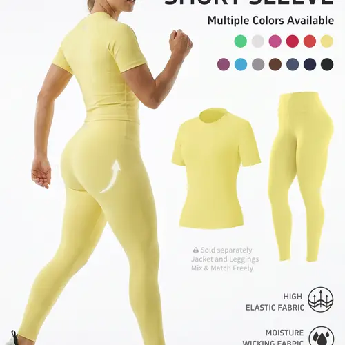 Uncia Active Women's 2-Piece Activewear Workout Set - New Summer Raglan Short Sleeve Crop Top, High-Waist Slim-Fit High-Stretch Quick-Dry Moisture-Wicking Yoga Leggings for Gym, Running Daily Wear