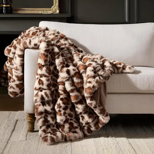 WDCOZY Luxury Bold Leopard Style Faux Rabbit Fur Throw Blanket - 950 GSM Plush Bubble, Decorative Fluffy Cozy Aesthetic Winter Blanket for Couch, 50x60/60x80 in, Decorative Blanket, Throw Blankets