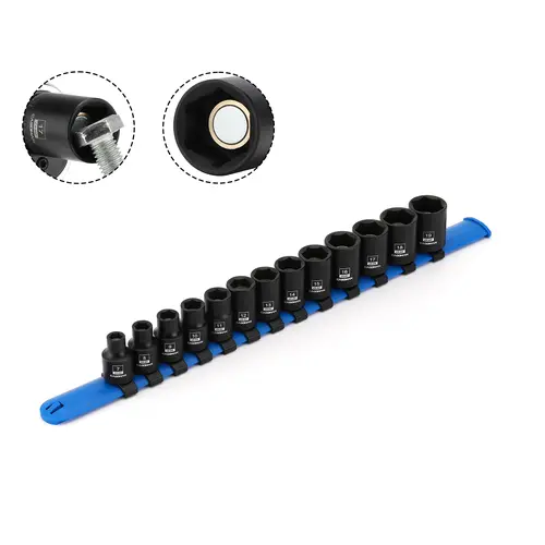CASOMAN 13PCS 3/8"-Drive Magnetic Shallow Socket Wrench Kit, 6-Point Chrome Mo Steel Metric Sizes (7mm to 19mm), CR-MO Tools for Impact Work with Laser Markings