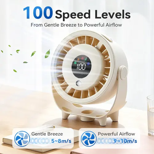 Qawtor Misting Desk Fan with Long-Lasting Battery, 100-Speed Rechargeable Personal Fan with LED Display, Quiet Portable Table Fan for Home, Office & Bedroom tiktokshopbacktoschool,back to school,back to school haul