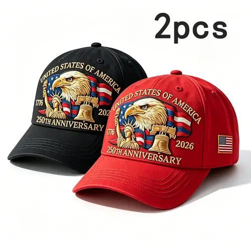 2-Pack 250th Anniversary Baseball Caps - Reusable vintage embroidered caps, suitable for larger head sizes, adjustable patriotic caps, featuring eagle/Statue of Liberty/bell designs, suitable for fishing, tactical gear, and outdoor activities.