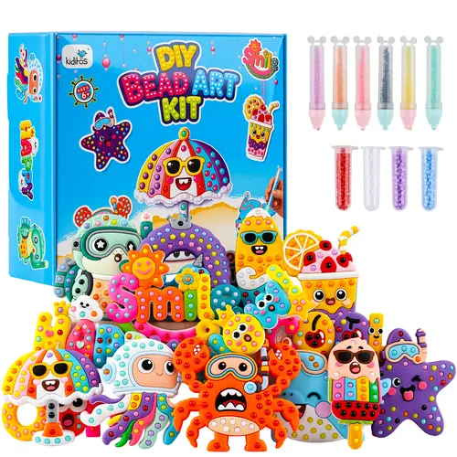 Kiditos DIY Bead Art & Mosaic Kit for Kids Ages 3+, All-in-One Arts & Crafts Supplies with Cute Templates & Bead Pens, Make Custom Jewelry Fine Motor Hands-On Activity, Perfect Birthday & Holiday Party Gift for Girls Boys Beading Making Diy Kits
