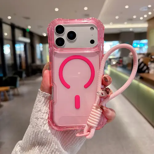 Magnetic Transparent Smartphone Casing with Handheld Wrist Strap, 3-in-1 Heavy Duty Drop Protection Full Body Rugged Shockproof Case for iPhone 17 ProMax, 16, 15, 14 Cellphone Devices, Accessories