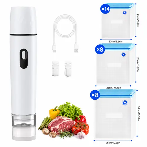 Handheld Cordless Compact Food Vacuum Sealer - Powerful 1-Touch Seal, Rechargeable, 6/30 BPA-Free Reusable Bags, 3 Clips, Detachable Moisture Tank for Meal Prep, Freezer & Travel, One-Touch Seal