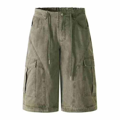 FAIABLE Unisex Cargo Shorts Loose Fit Cotton Utility Cargo Shorts Vintage Washed Multi Pocket Streetwear Casual Knee Length Shorts Summer