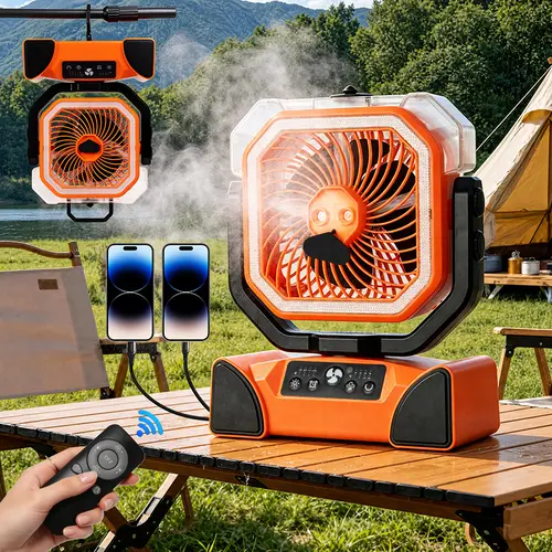 Qawtor 2026 Portable Misting Fan, Rechargeable Camping Fan with 20000mAh Battery, LED Light, 360° Hanging Hook, Lightweight Outdoor Fan for Tent, RV, Travel and Emergency Use,back to school,back to school haul