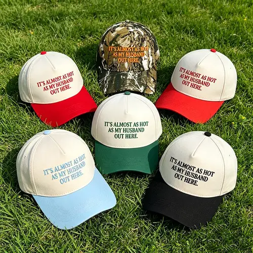 Retro Aesthetic Two Tone Embroidered Funny Almost As Hot As My Husband Adjustable Snapback Cap Trendy Camo Graphic Summer Statement Sun Protection Baseball Cap For Women Daily Outdoor