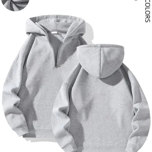 Men's Plain Long-Sleeve Half-Zip Fleece Sweatshirt - Stylish Hoodie for Back to School Haul, Gifts for Him, Couple Matching Tops, Longsleeves