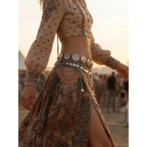 Vintage Boho Ethereal Layered Medallion Coin Waist Chain Belt Adjustable Body Chain Ultimate Festival Accessory for Concert Beach Vacation Summer Outfits for Women, Body Jewelry Accessory, Accessories Adults