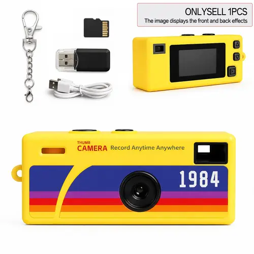 Compact Thumb Camera with Memory Card and Reader, Keychain Camera, Wearable Recording Camera, Portable Camera, Student Outdoor Sports Camera, Kids Pocket Camera, Rechargeable Video Recorder