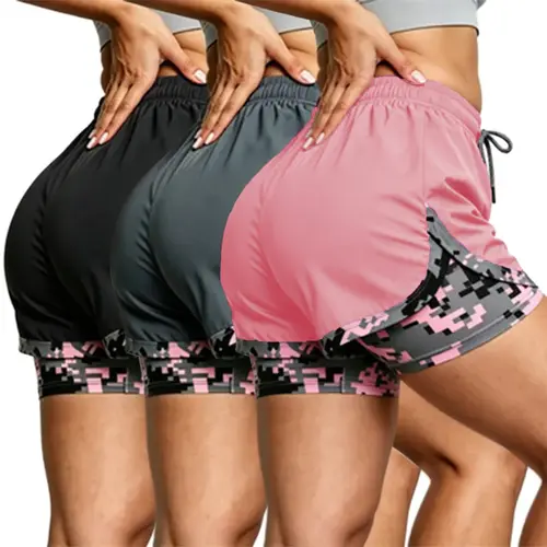 Women's 3PCS Athleisure Shorts Set, Colorblock Drawstring Track Shorts with Built-In Lining (Anti-Exposure), Elastic Waistband, Active Sporty Chic Bottoms for Fitness, Outdoor Sports, Casual Wear