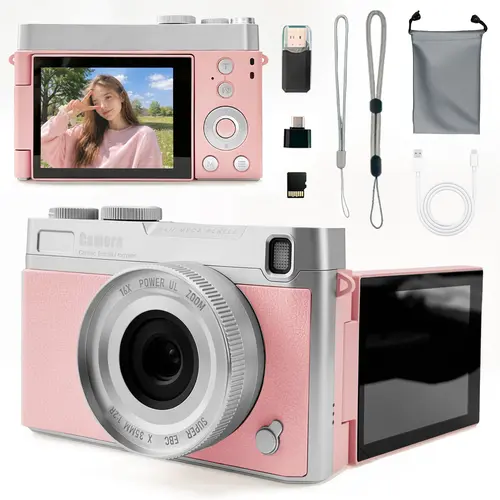 Side Flip Screen Digital Camera with 5MP Effective Resolution, 2.8" HD Display, Rotary Dial Menu, Multiple Filters, Memory Card Included, Camera for Teens & Students