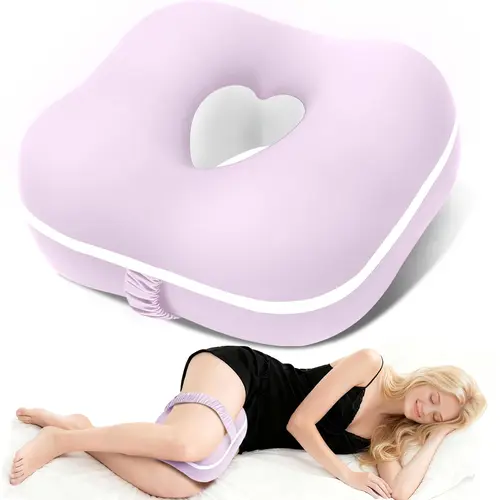 Memory Foam Knee Pillow for Side Sleepers - Adjustable Foam Leg Positioner Pillow with Heart Cutout Design, Adjustable Strap, Contoured Support for Alignment, Adjustable Foam Leg Positioner Pillows